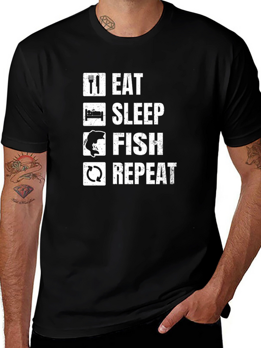 Eat Sleep Fish Repeat Black T-Shirt