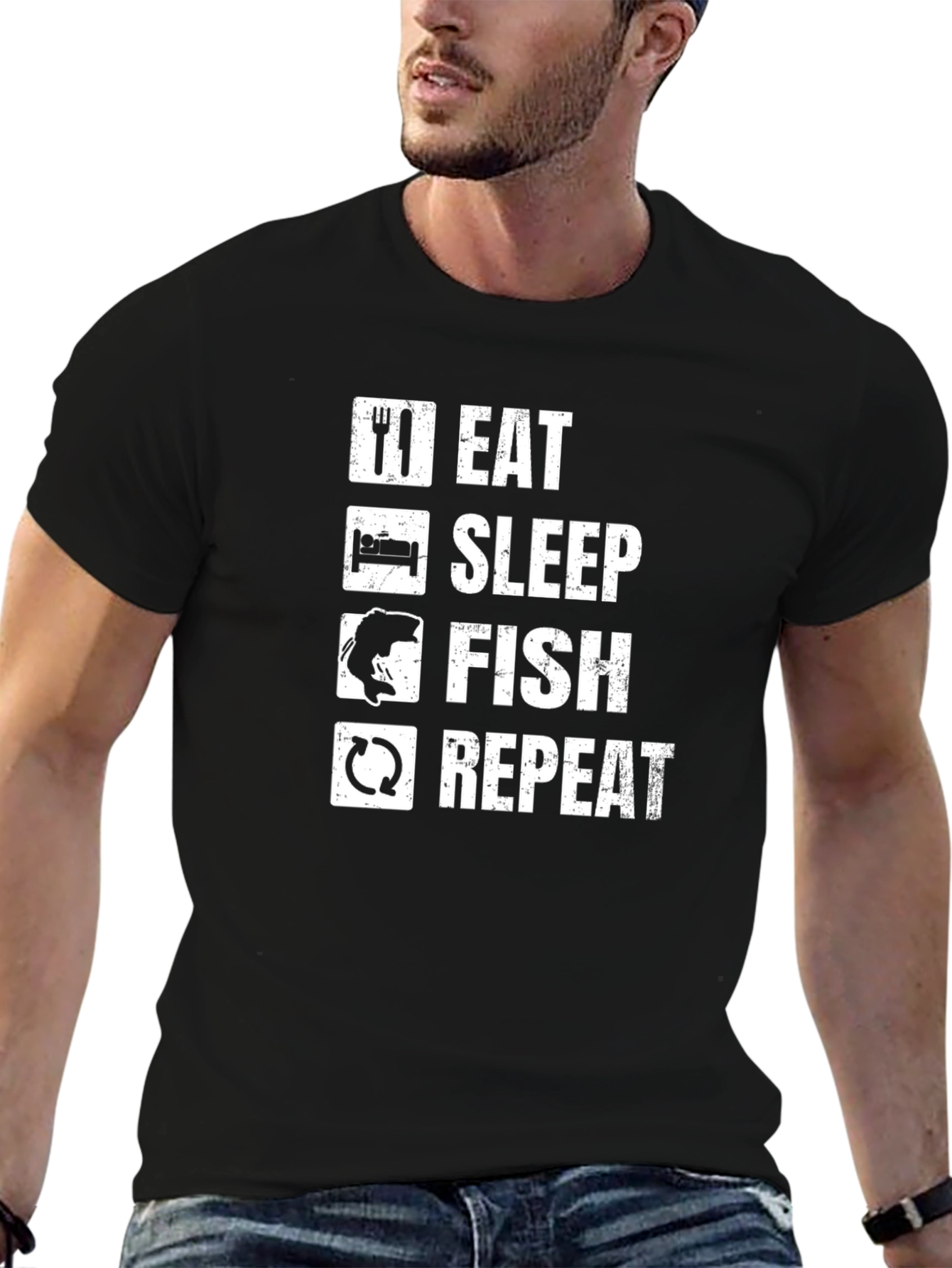 Eat Sleep Fish Repeat Black T-Shirt