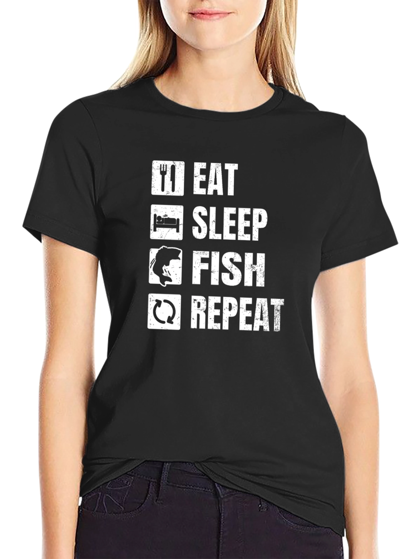 Eat Sleep Fish Repeat Black T-Shirt