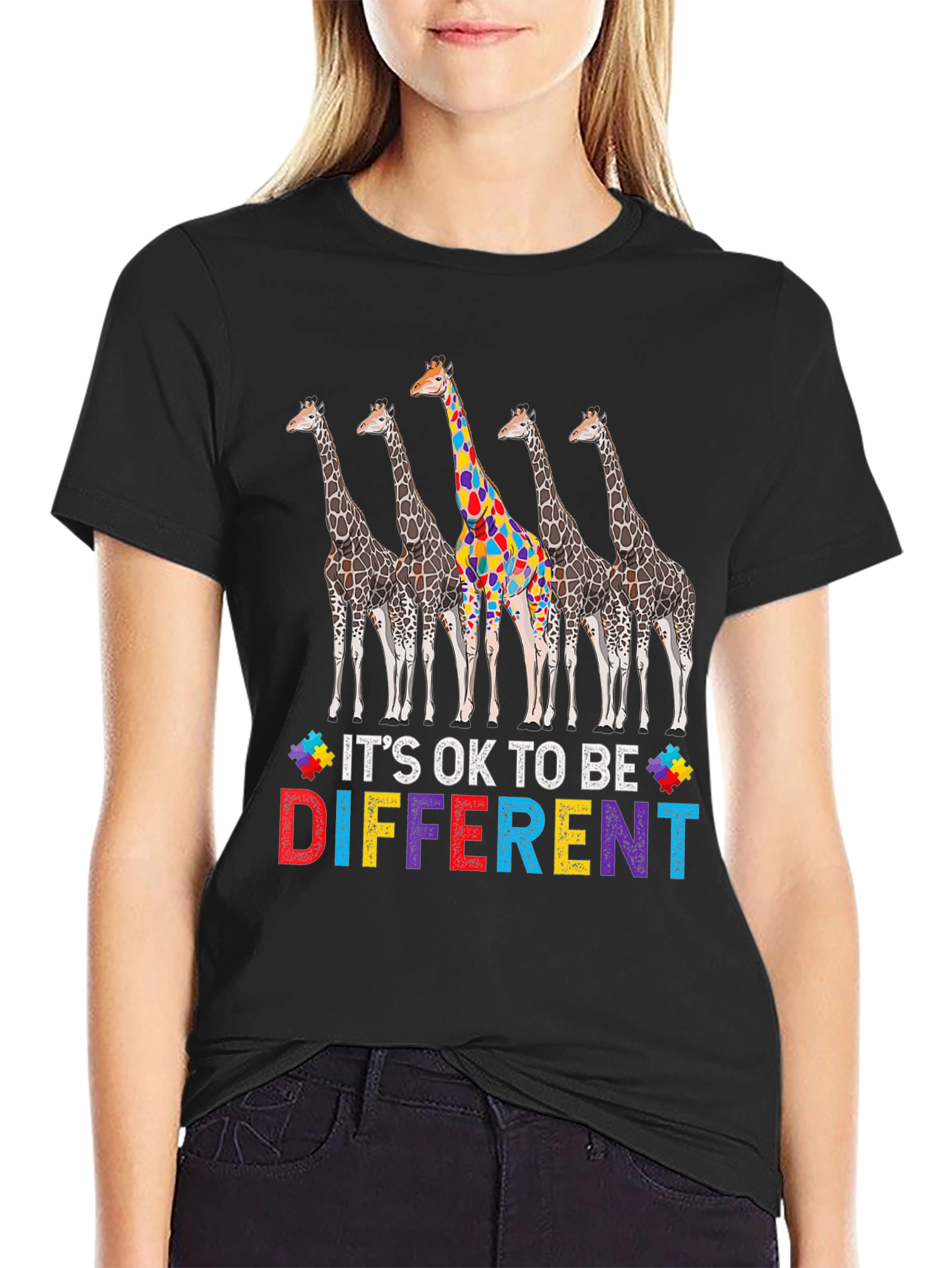 Its Ok to Be Different Autism Awareness Giraffe T-Shirt