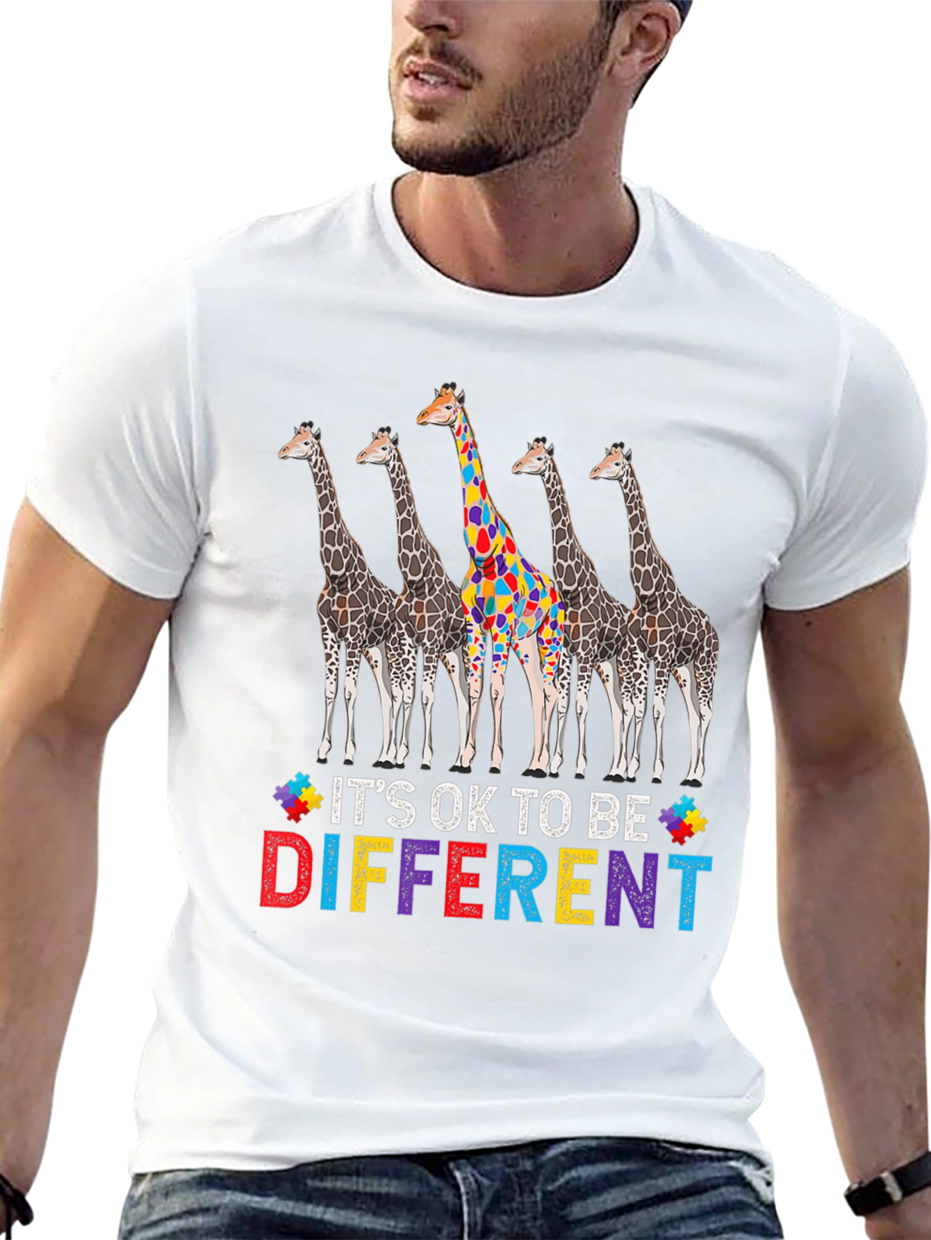 Its Ok to Be Different Autism Awareness Giraffe T-Shirt