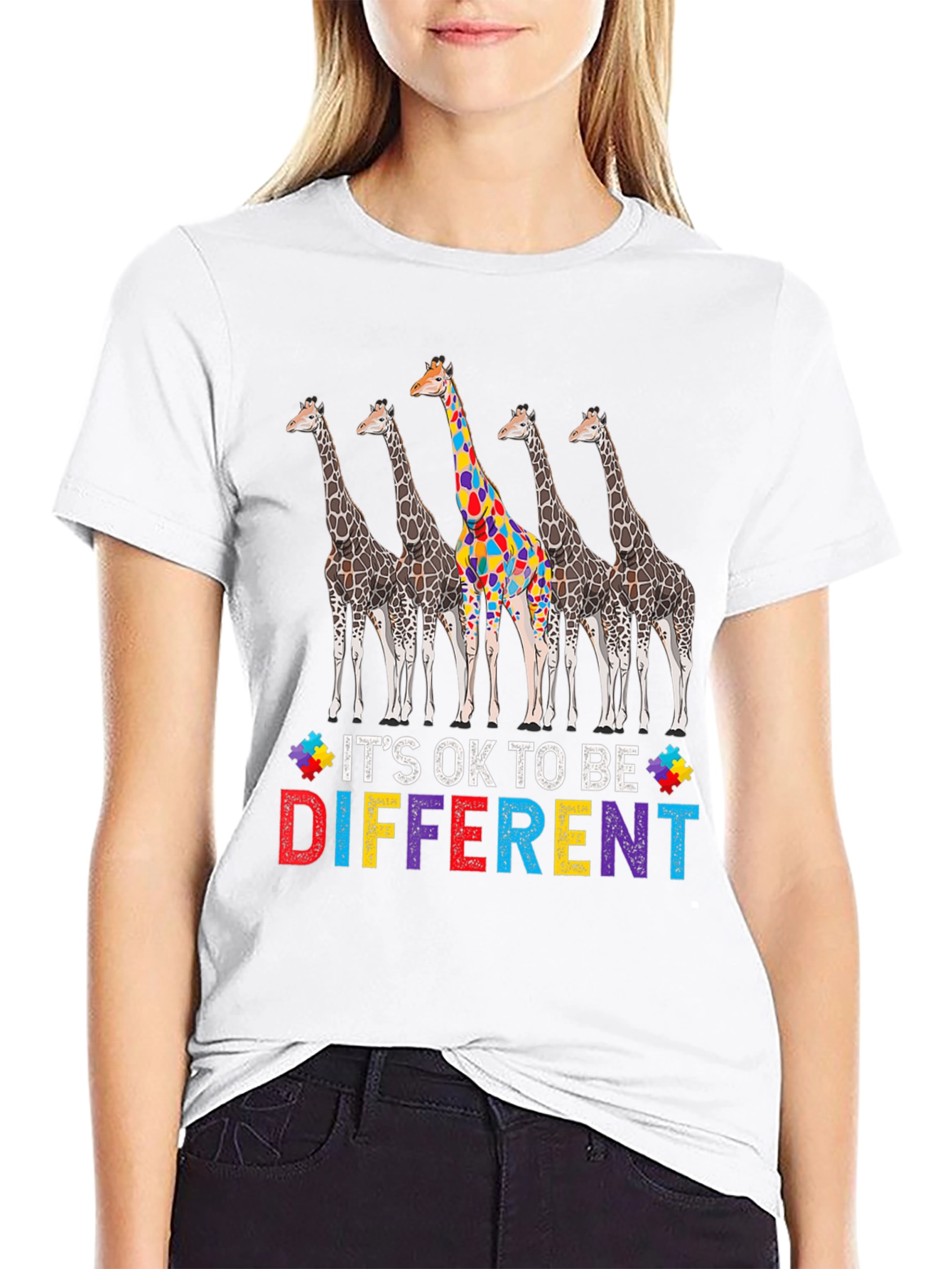 Its Ok to Be Different Autism Awareness Giraffe T-Shirt