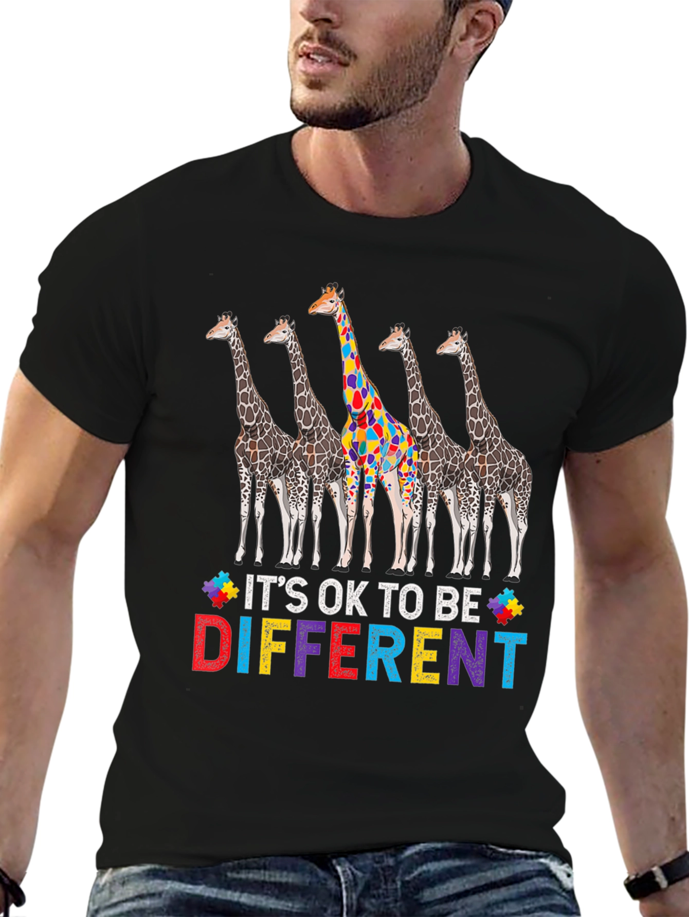 Its Ok to Be Different Autism Awareness Giraffe T-Shirt