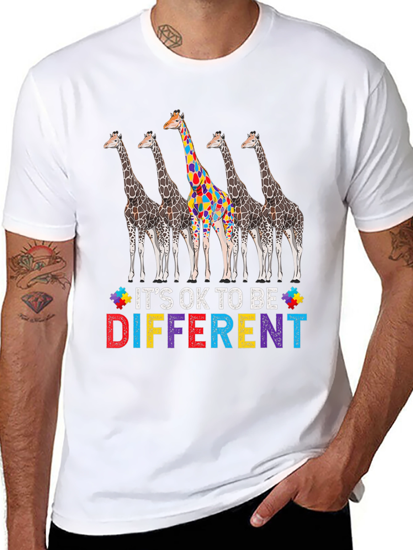Its Ok to Be Different Autism Awareness Giraffe T-Shirt