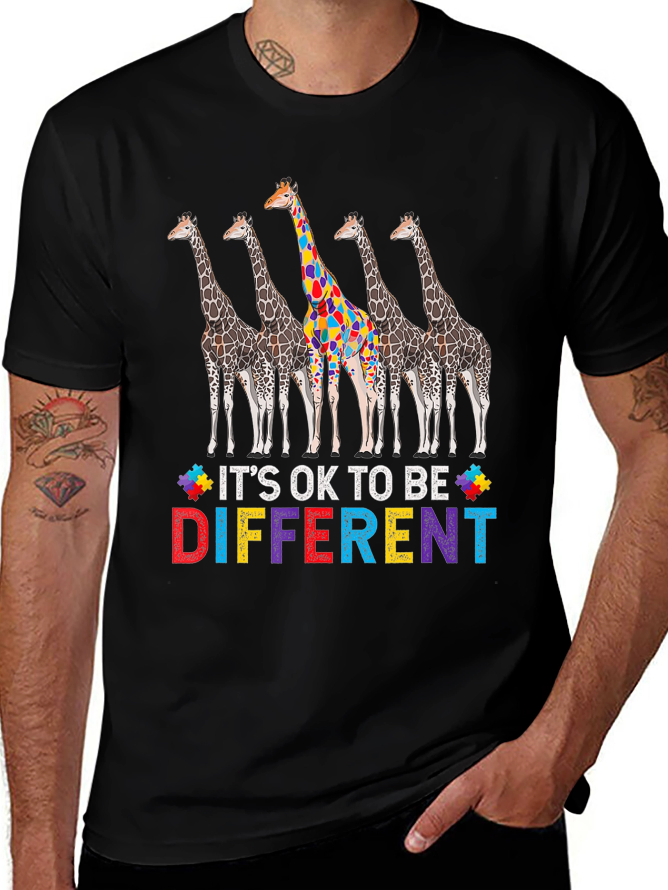 Its Ok to Be Different Autism Awareness Giraffe T-Shirt