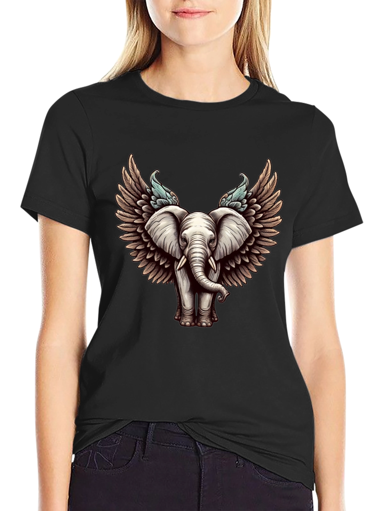 Winged Elephant Graphic Tee - Stylish Black T-Shirt