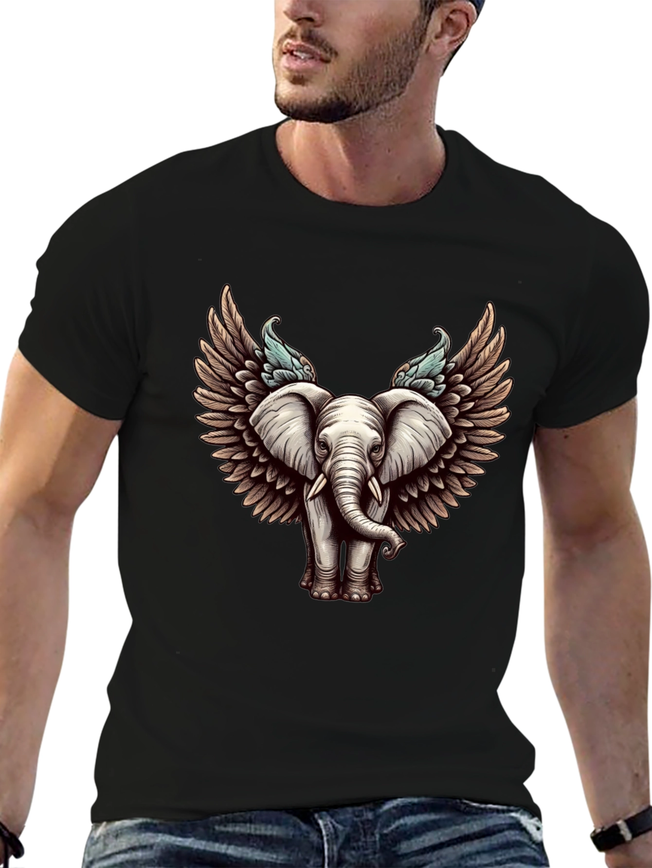 Winged Elephant Graphic Tee - Stylish Black T-Shirt