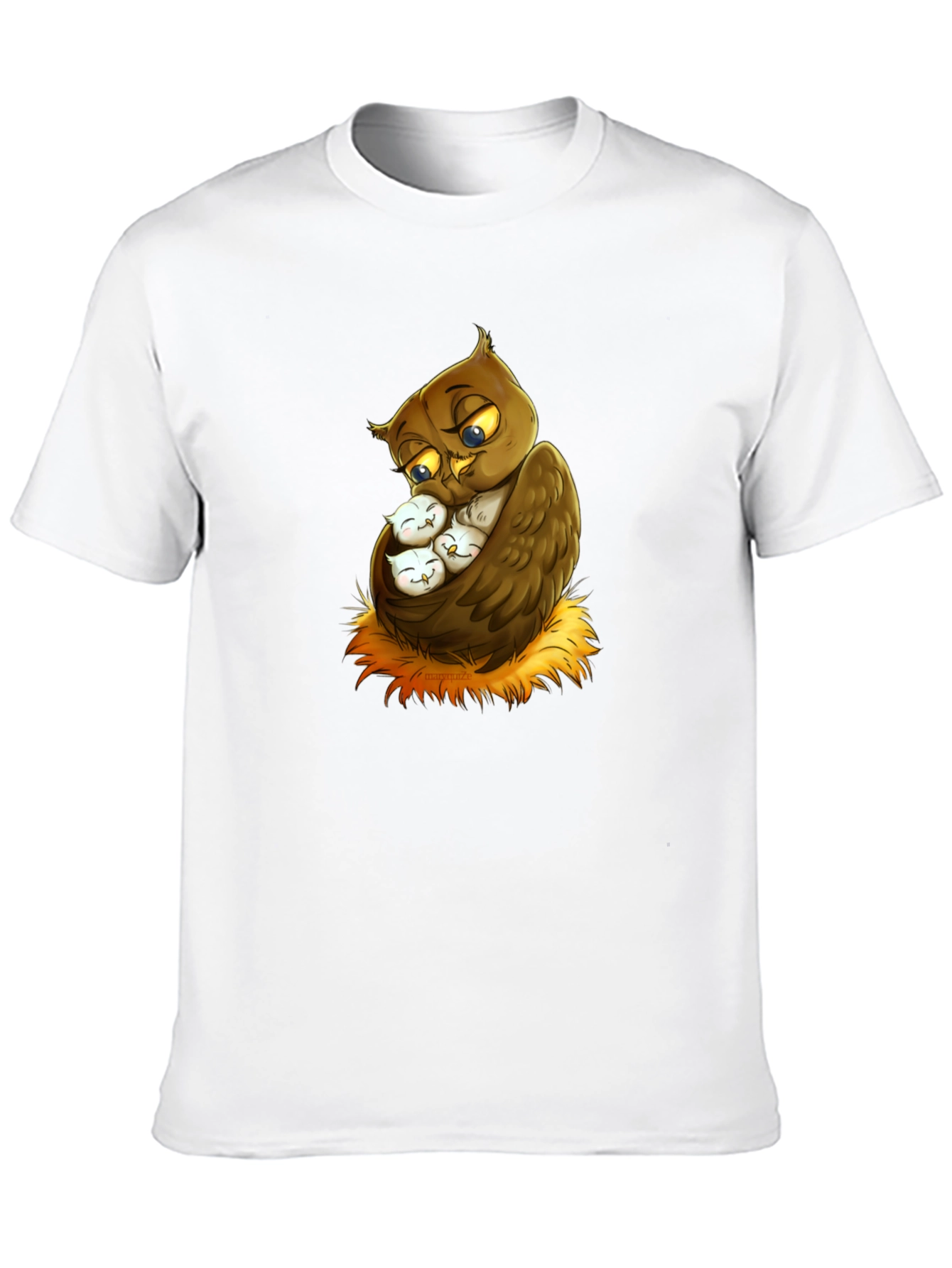 Cute Owl Family Graphic Tee - Black Cotton T-Shirt