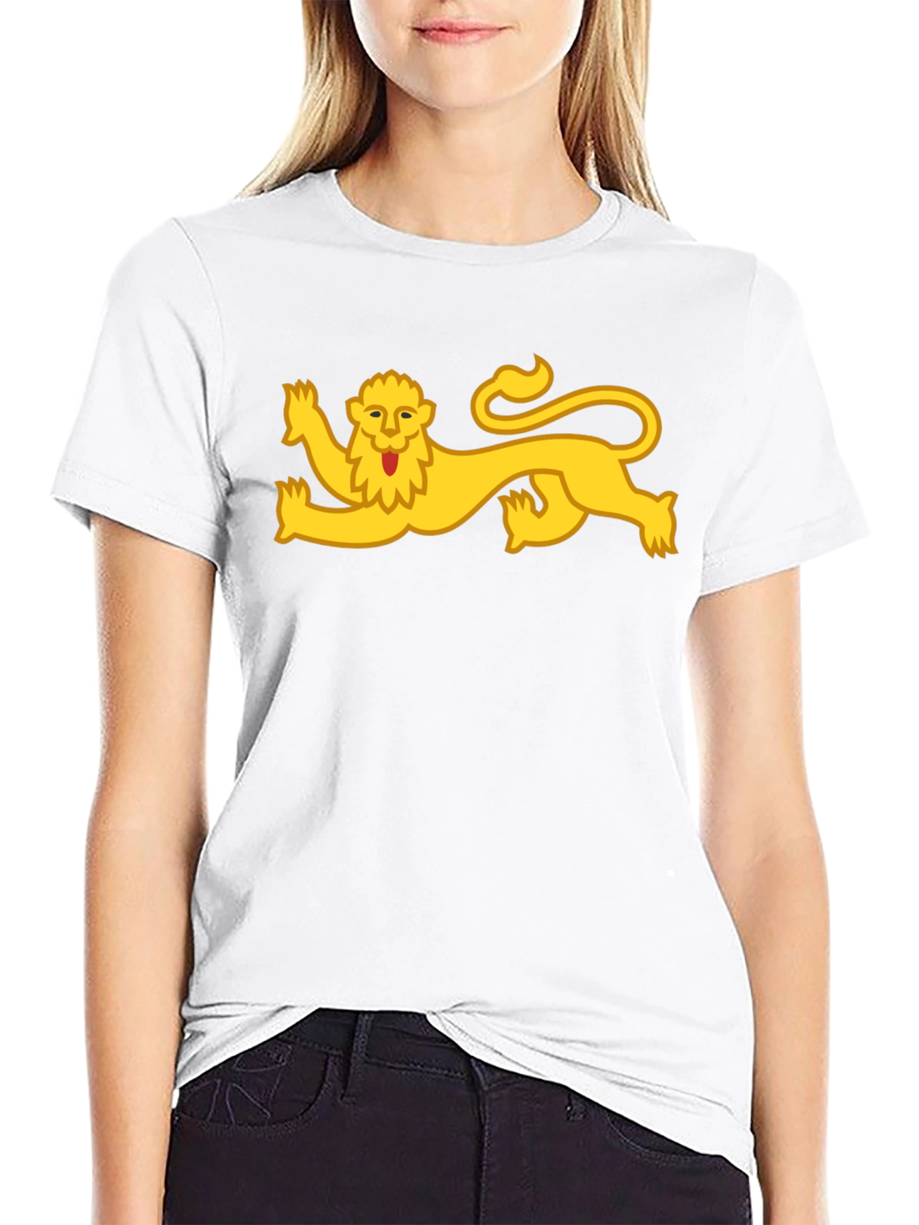 Black T-Shirt with Yellow Lion Design