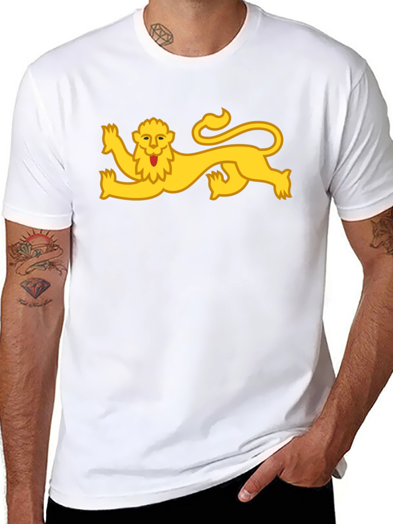 Black T-Shirt with Yellow Lion Design