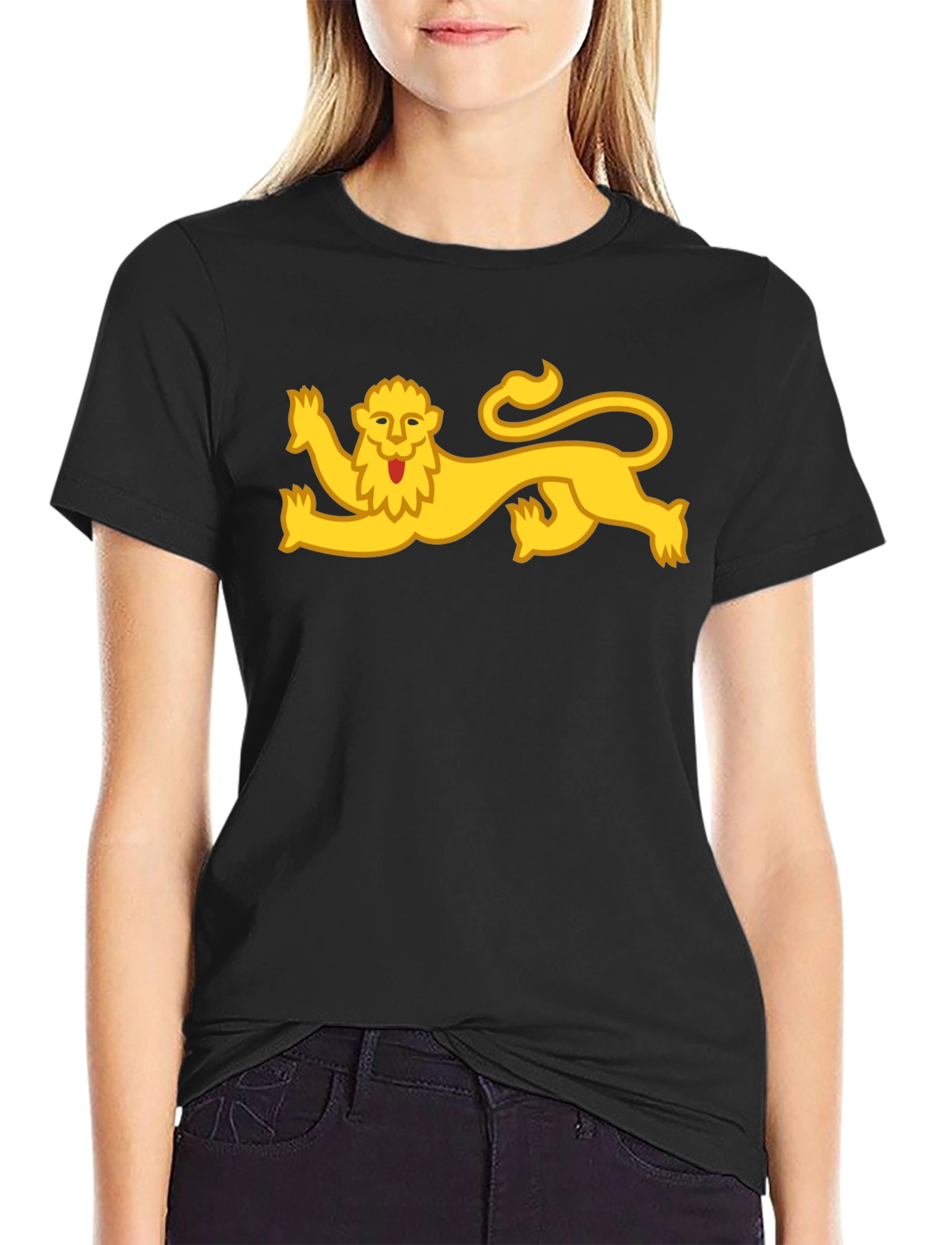 Black T-Shirt with Yellow Lion Design