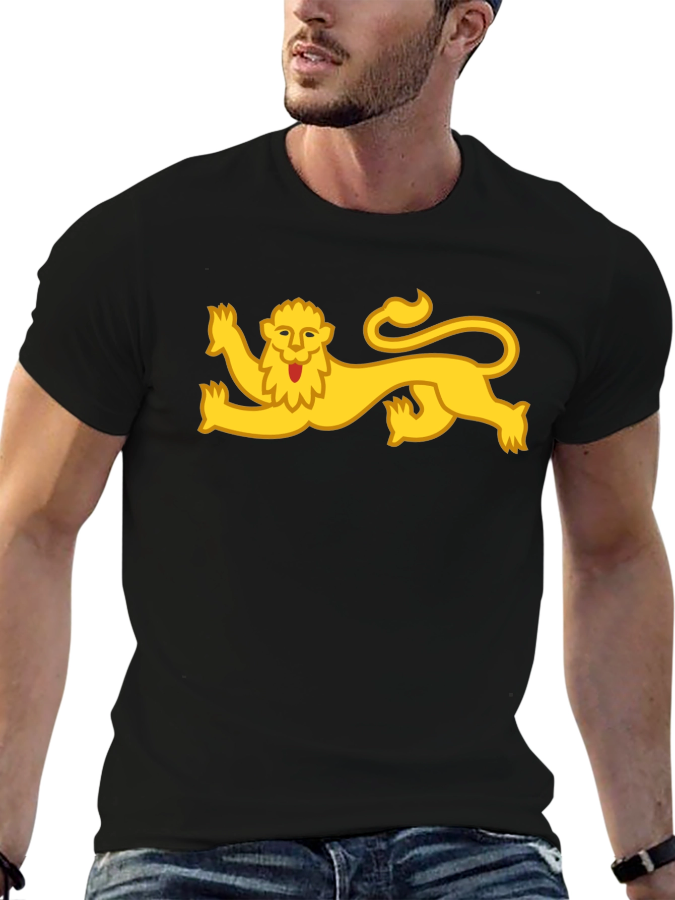 Black T-Shirt with Yellow Lion Design