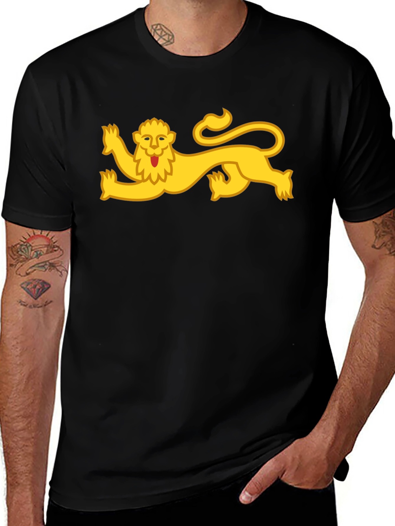 Black T-Shirt with Yellow Lion Design