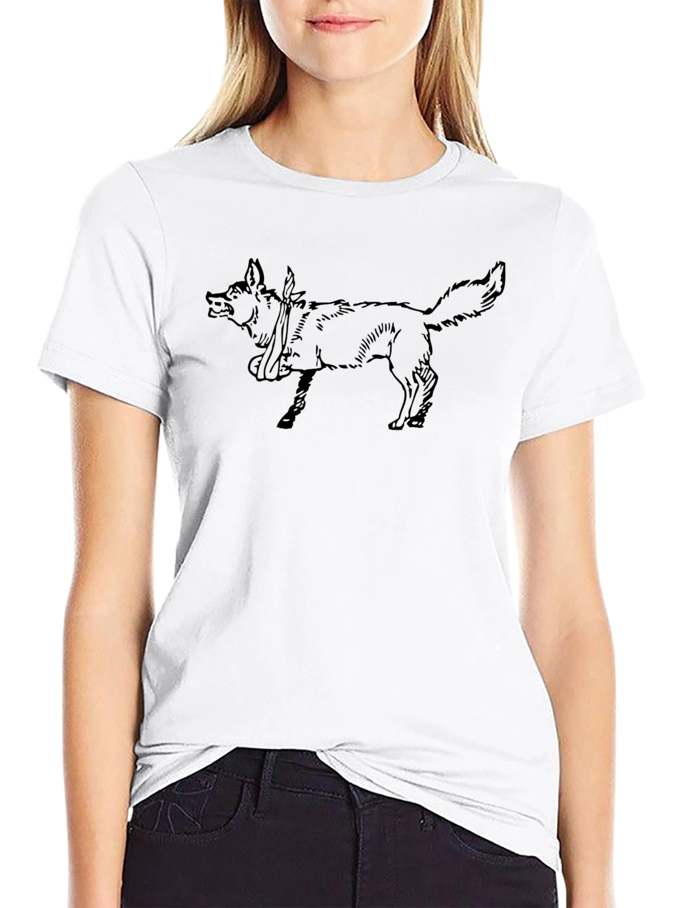 Black T-Shirt with Dog Graphic Print