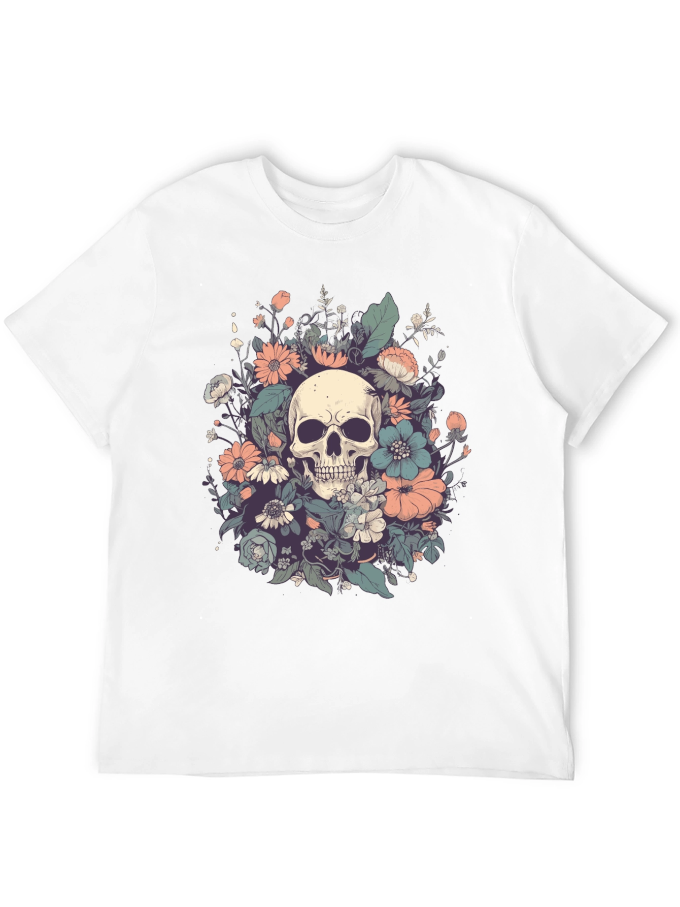 Skull & Floral Graphic Tee - Dark Style
