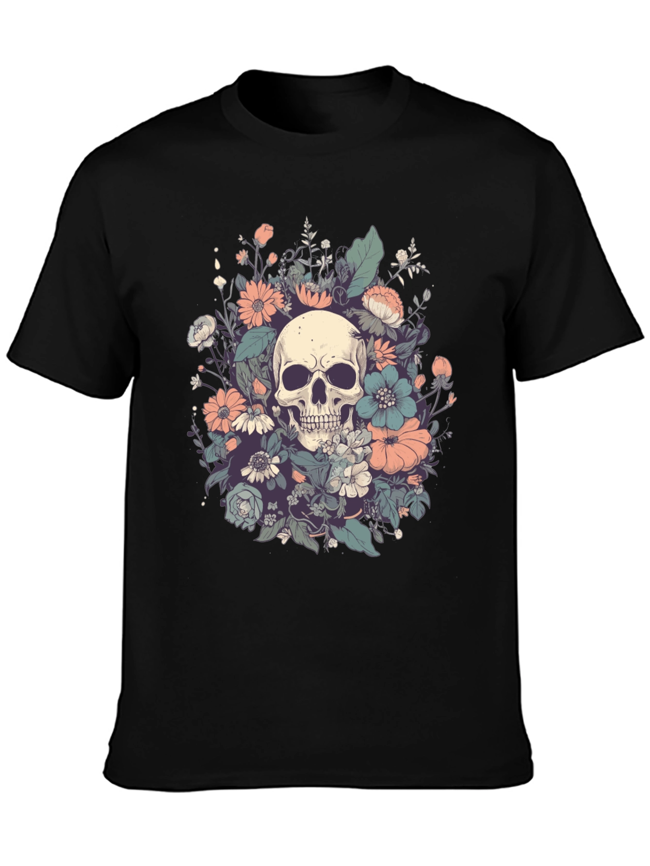 Skull & Floral Graphic Tee - Dark Style