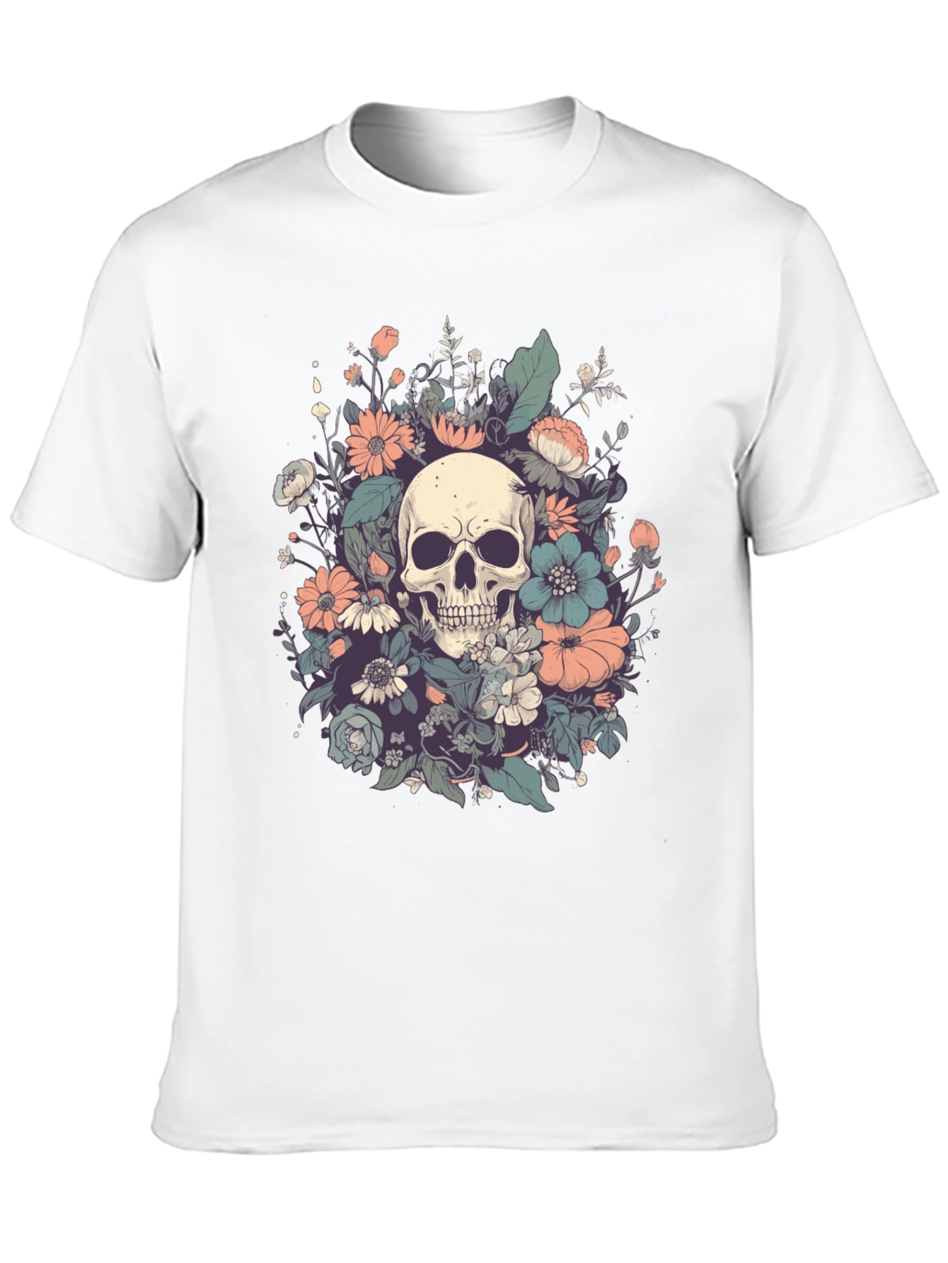 Skull & Floral Graphic Tee - Dark Style