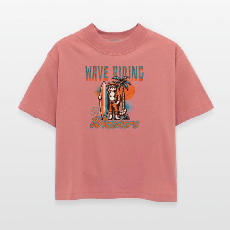 Wave Riding Whiskers Funny Surfing Cat Tee