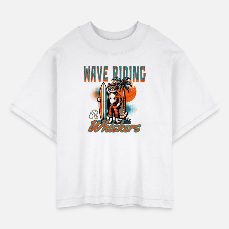 Wave Riding Whiskers Funny Surfing Cat Tee