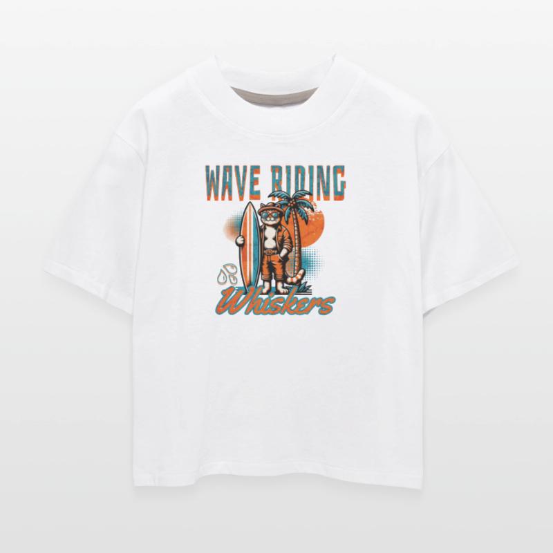Wave Riding Whiskers Funny Surfing Cat Tee
