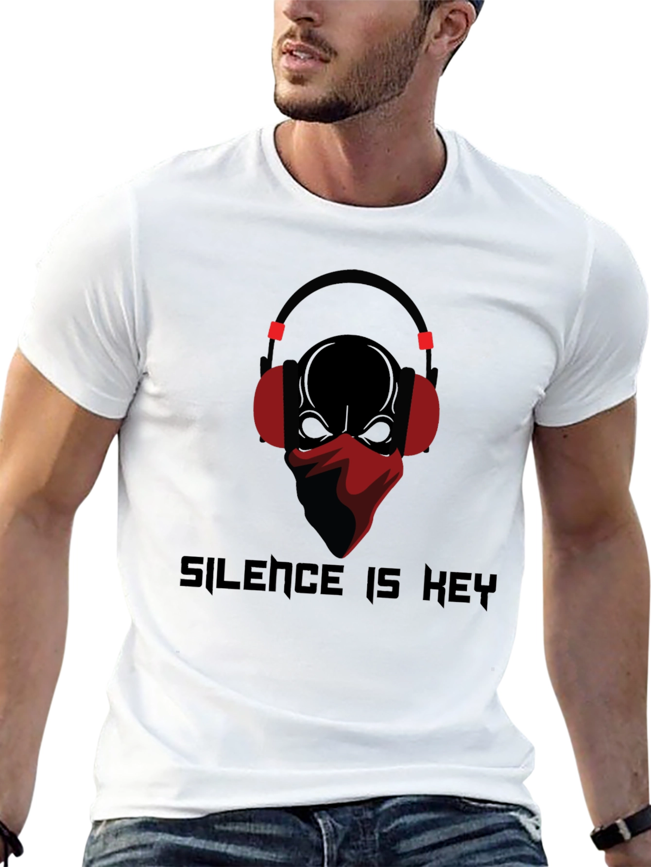 Silence is Key T-Shirt Skull with Headphones Design