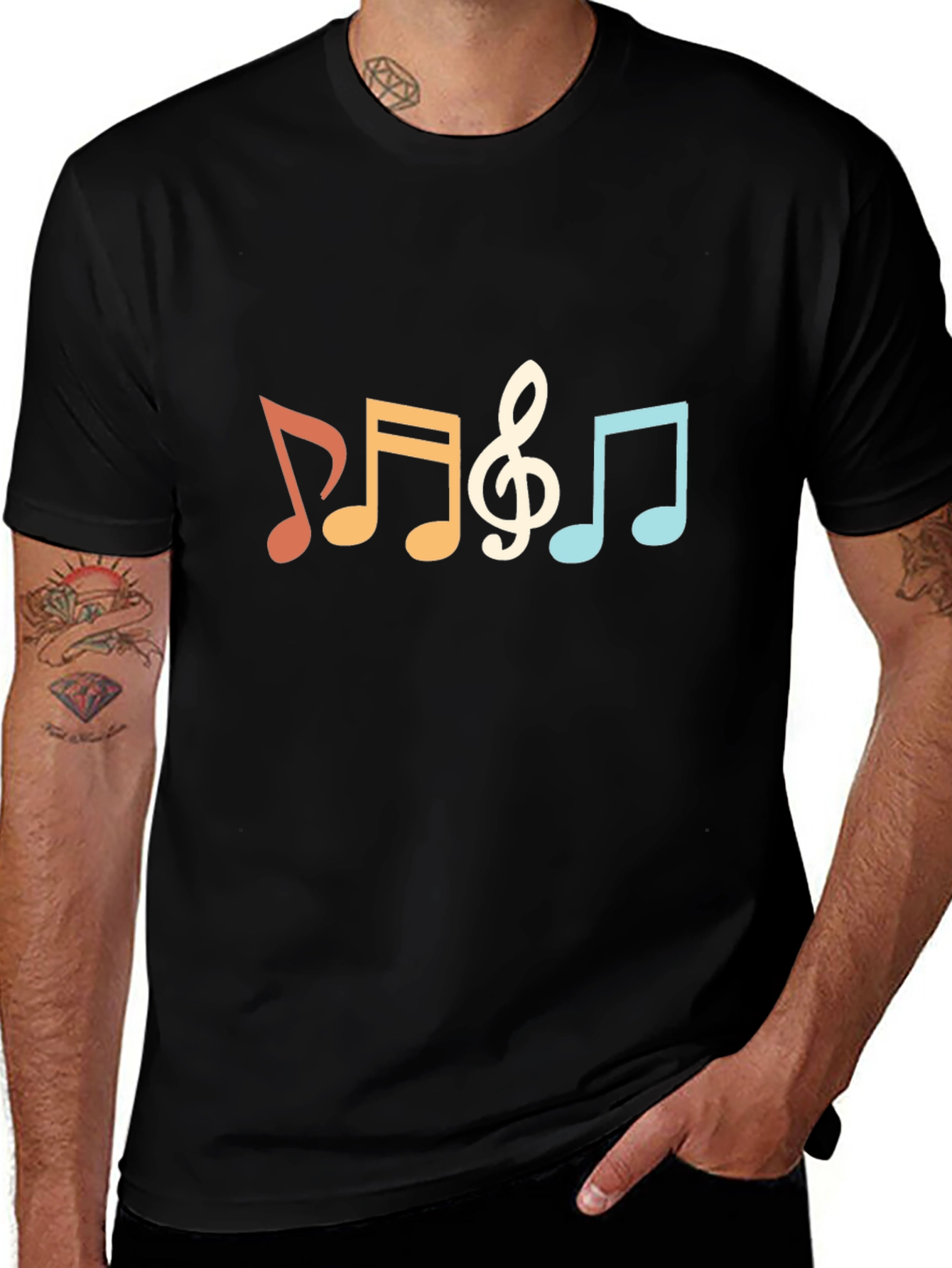 Retro Music Notes T-Shirt - Black