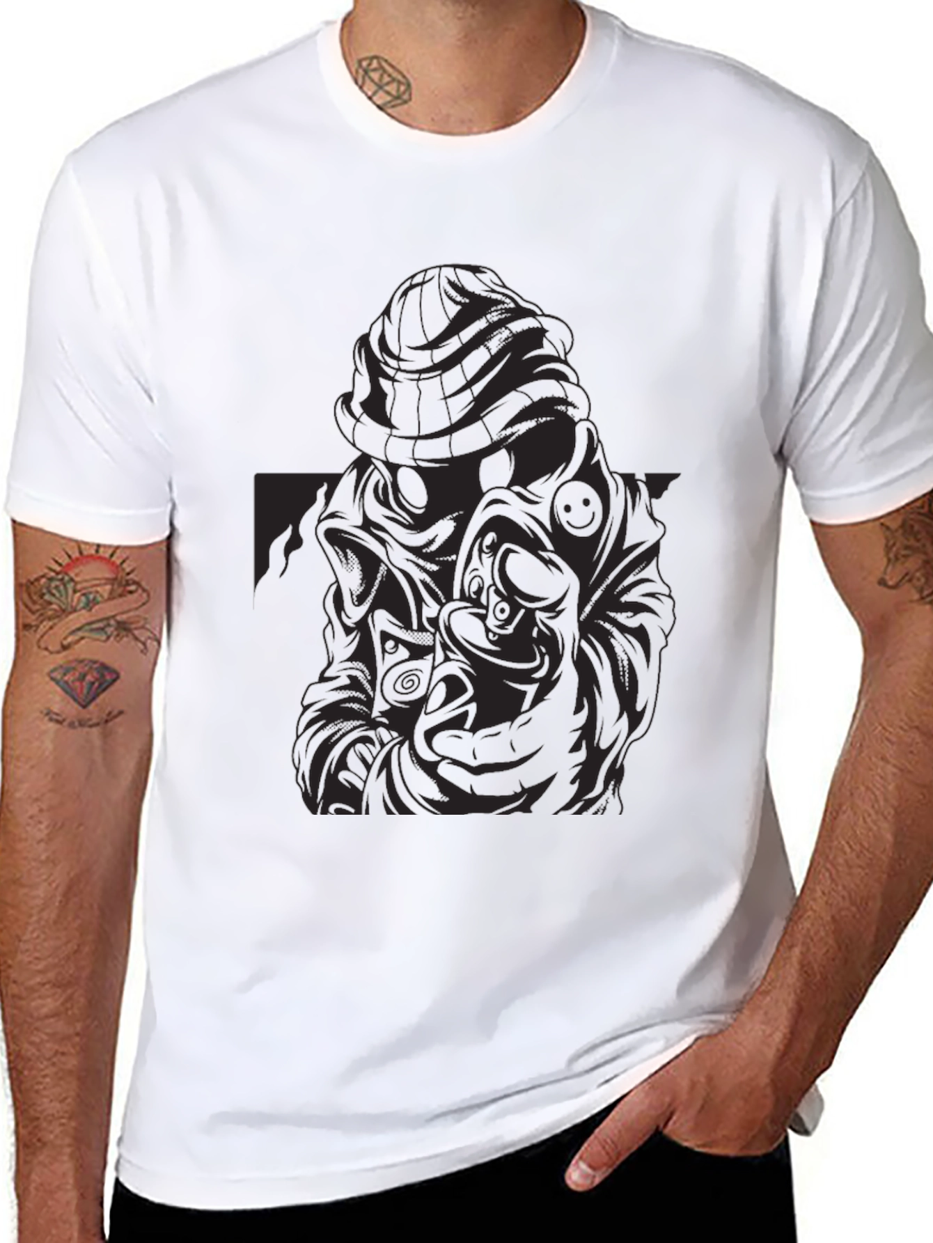 Black T-Shirt with Gas Mask Design