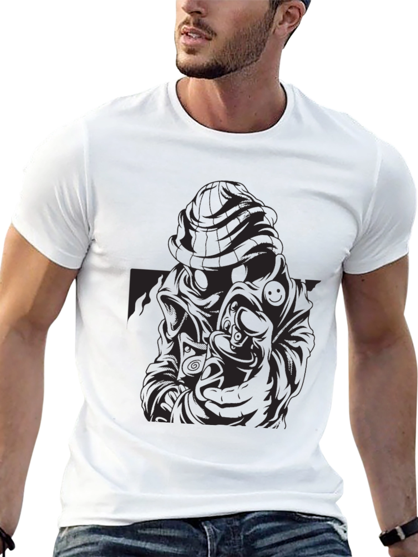 Black T-Shirt with Gas Mask Design
