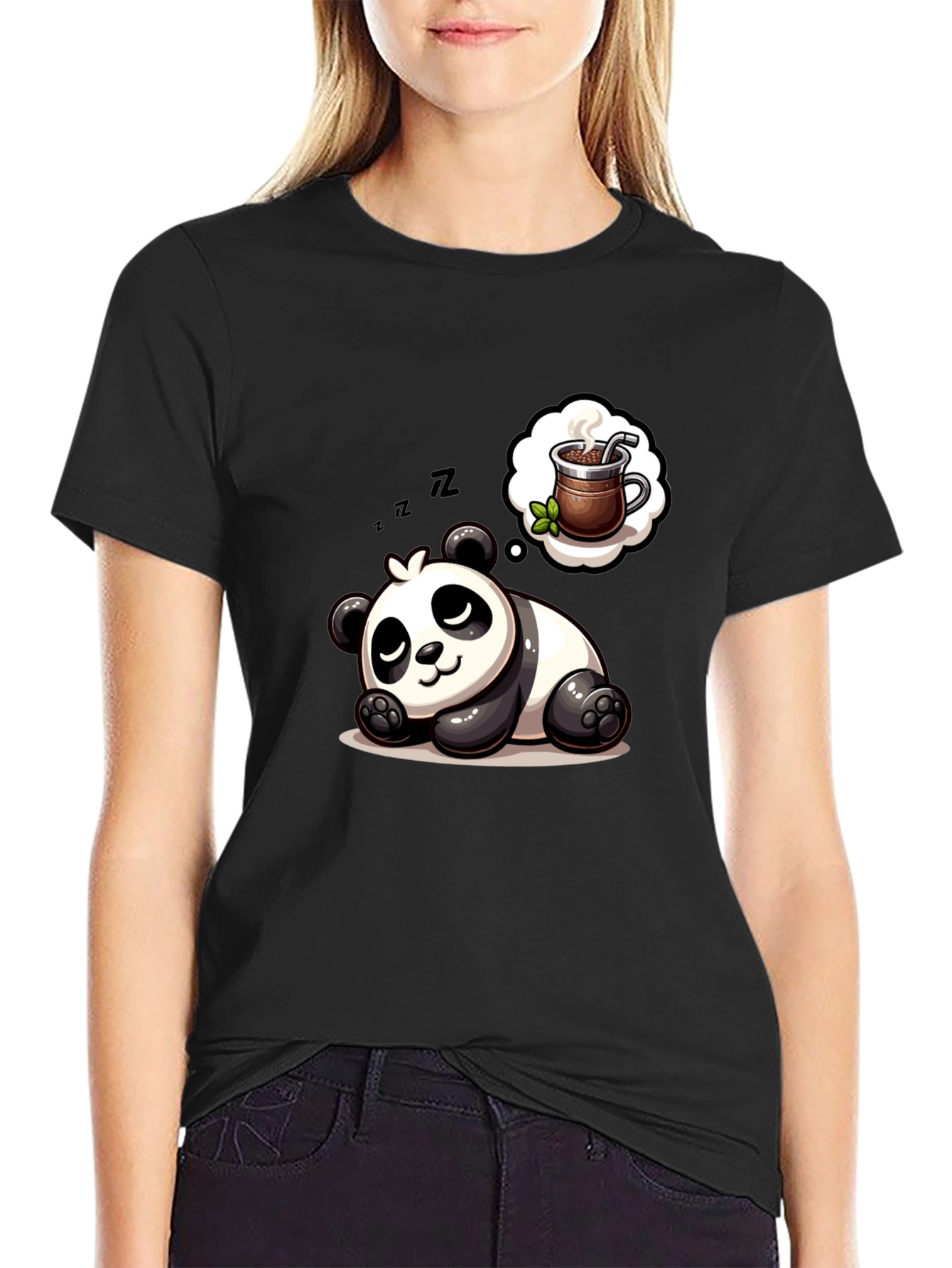 Dreamy Panda Coffee T-Shirt - Relaxed & Cute