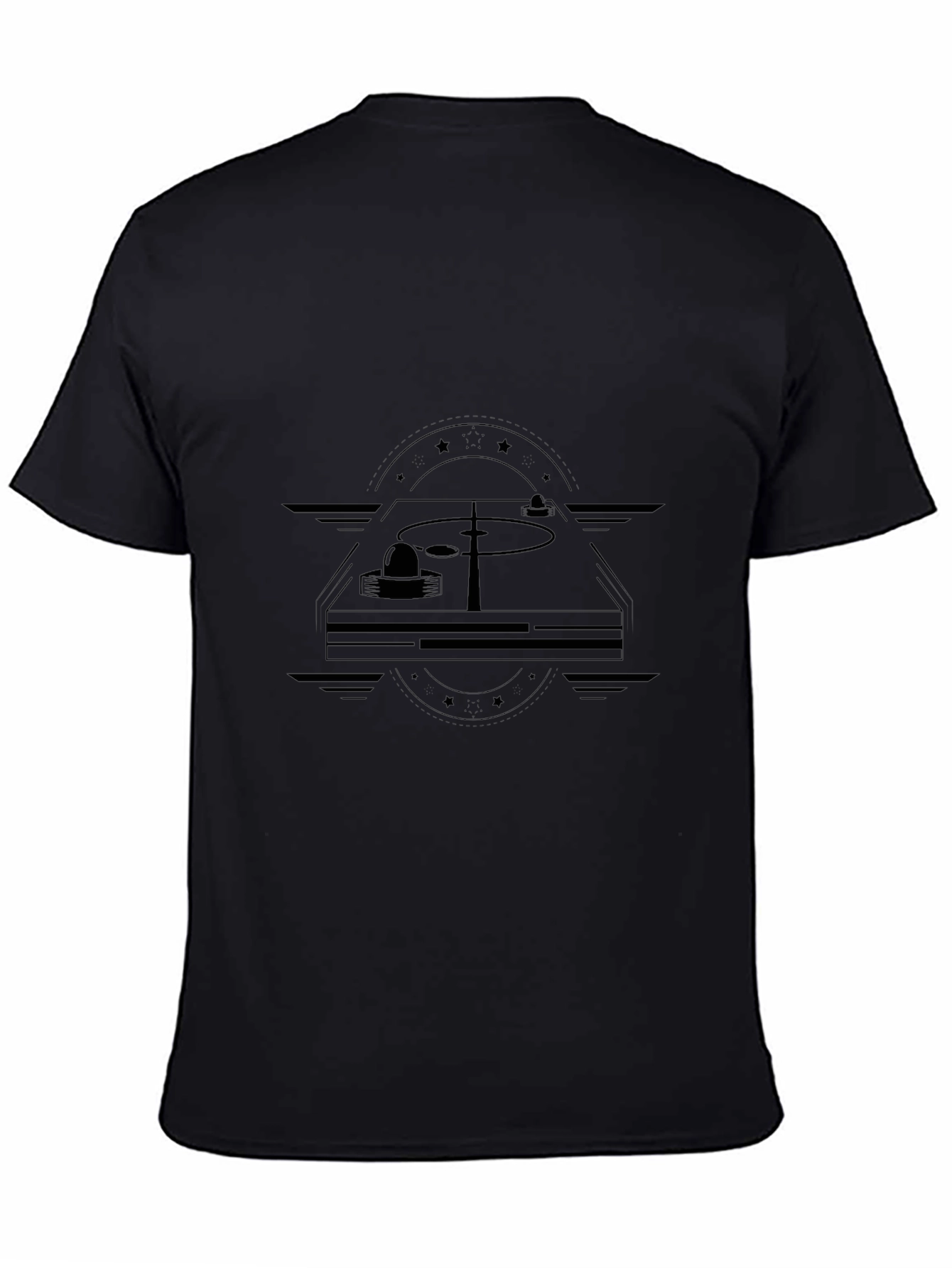 Stylish Black T-Shirt with Turntable Graphic Print