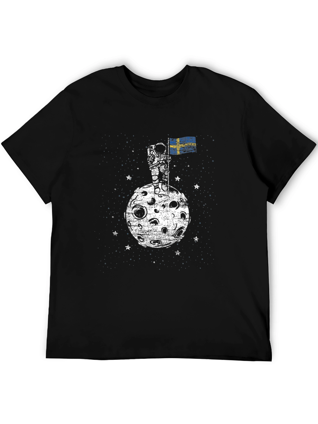Astronaut on Moon Sweden Flag Graphic T-Shirt