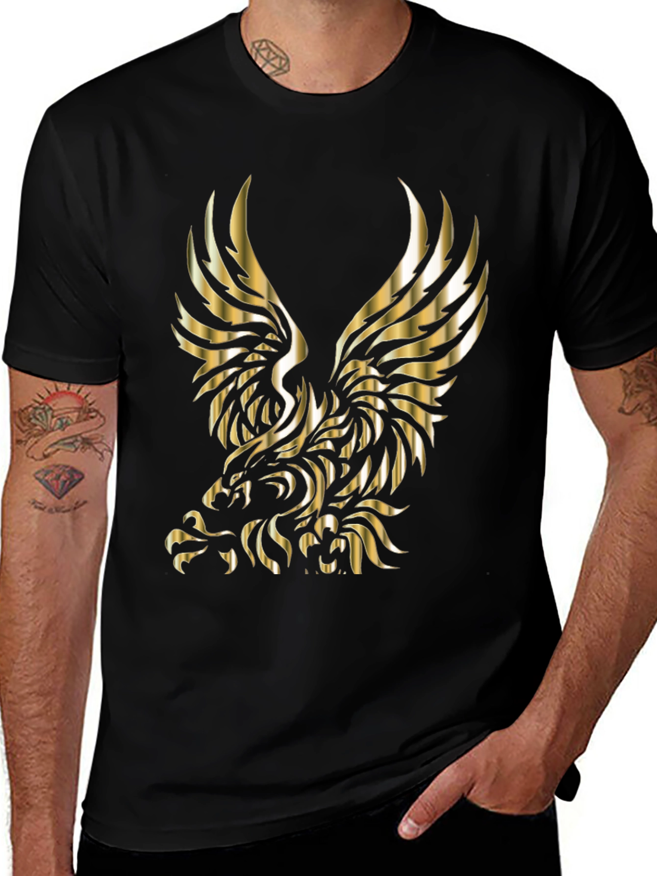 Golden Eagle Graphic Print Black T-Shirt