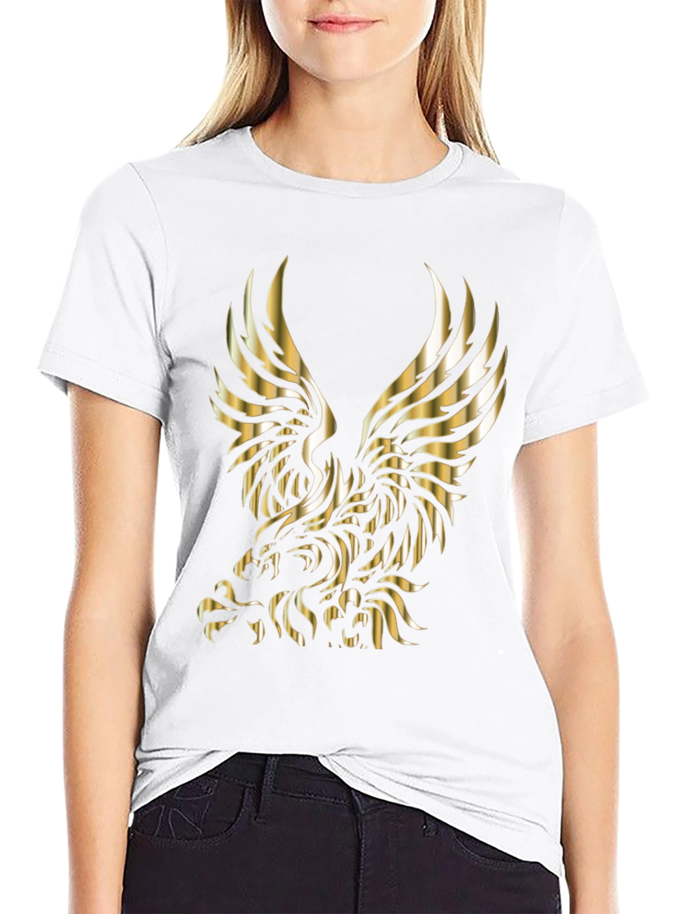 Golden Eagle Graphic Print Black T-Shirt