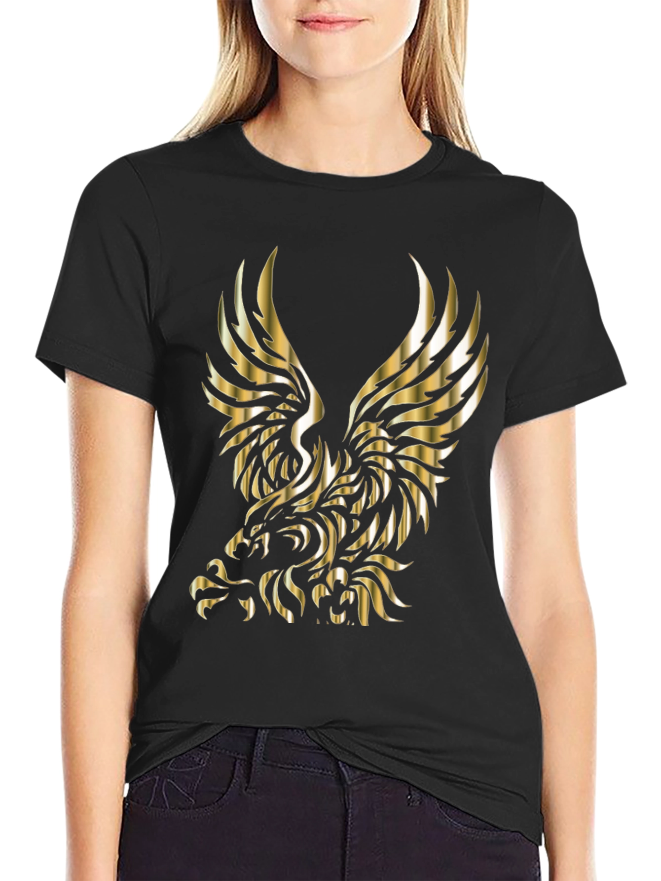 Golden Eagle Graphic Print Black T-Shirt