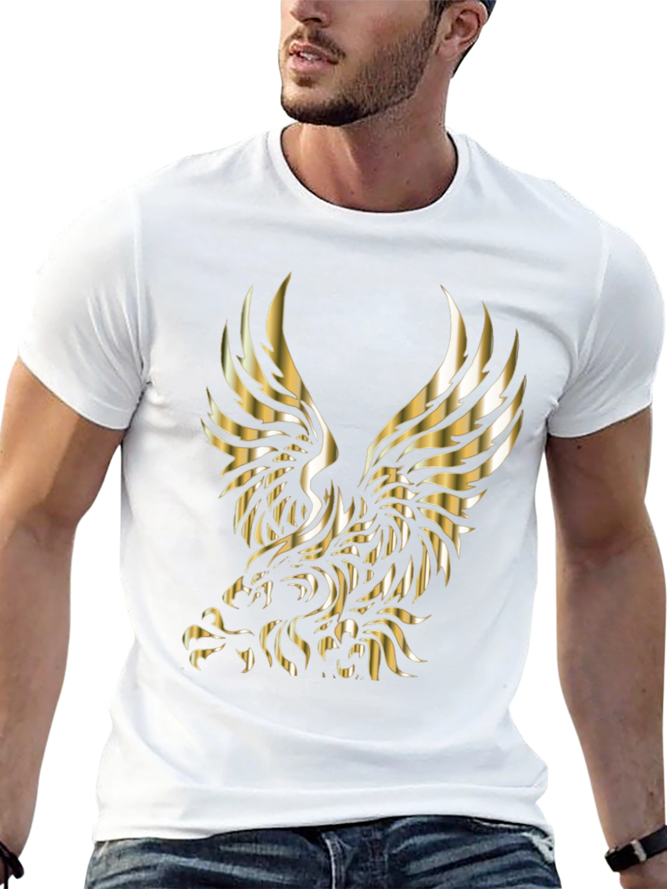 Golden Eagle Graphic Print Black T-Shirt