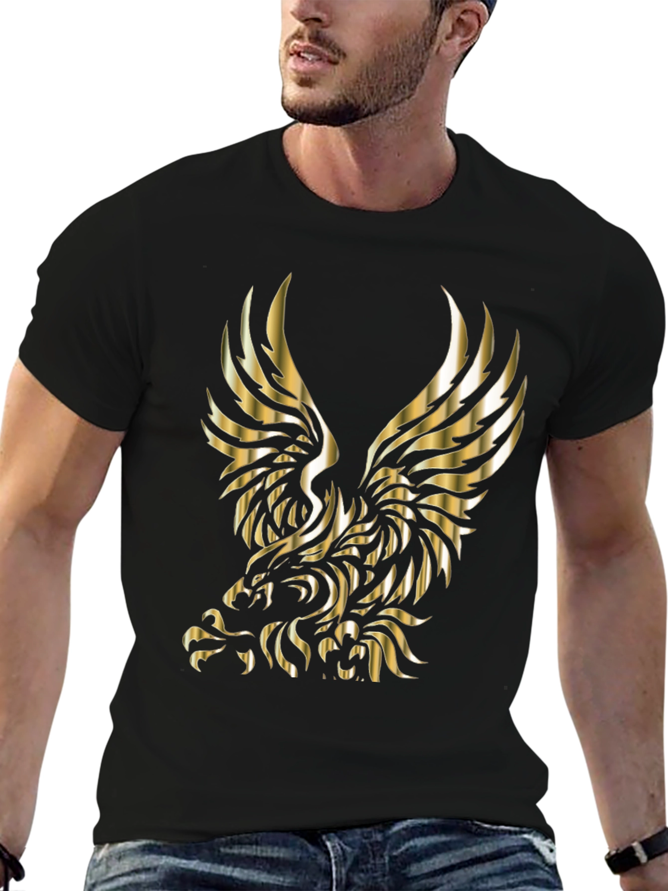 Golden Eagle Graphic Print Black T-Shirt