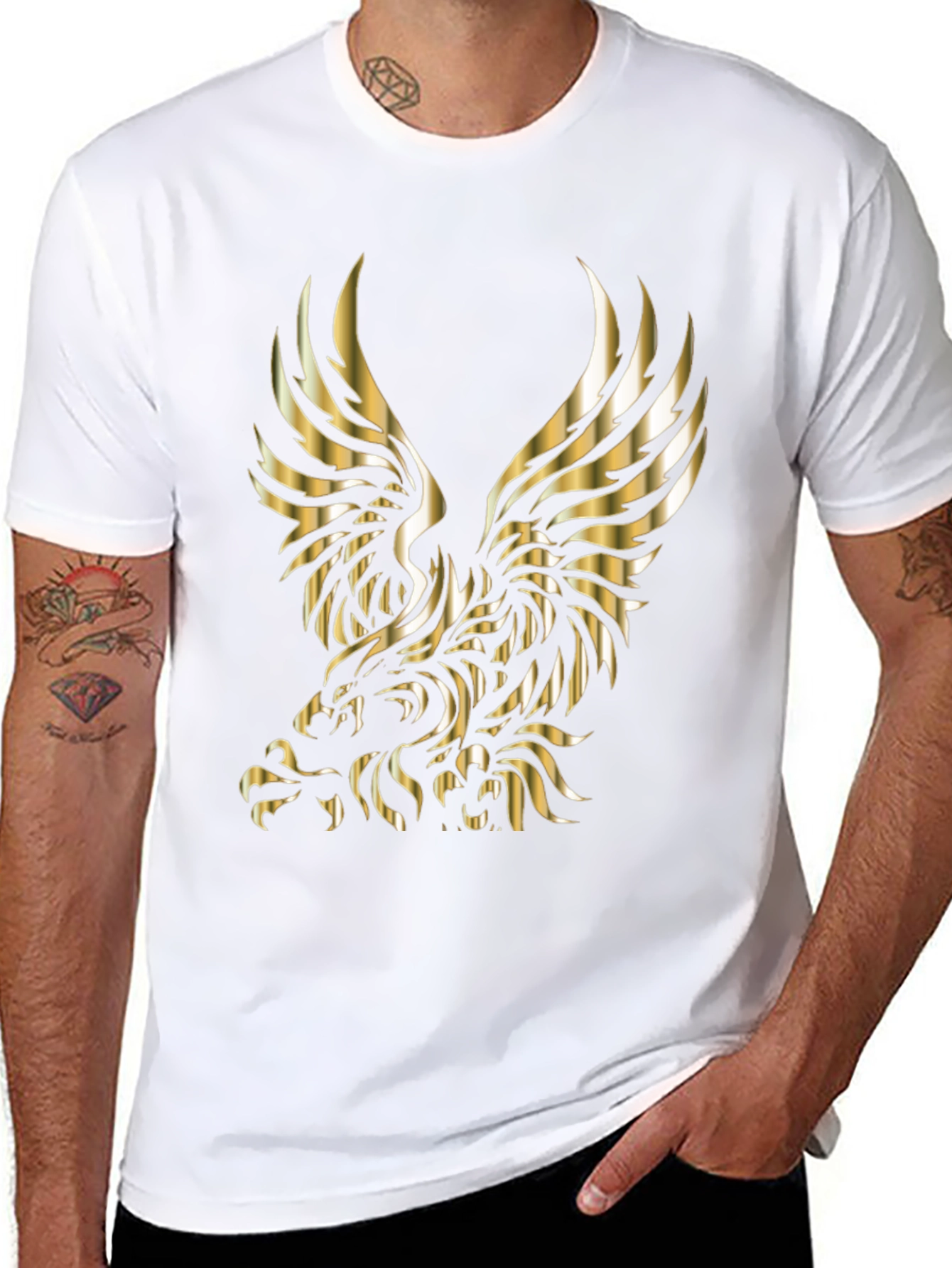 Golden Eagle Graphic Print Black T-Shirt