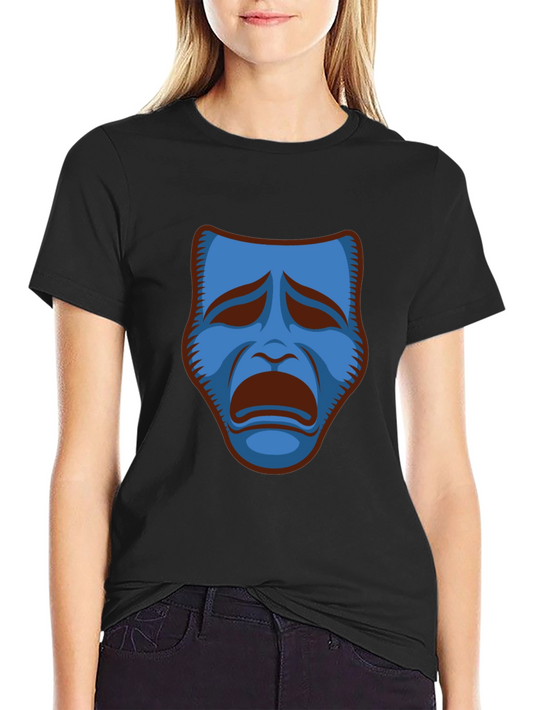 Black T-Shirt with Blue Sad Mask Graphic