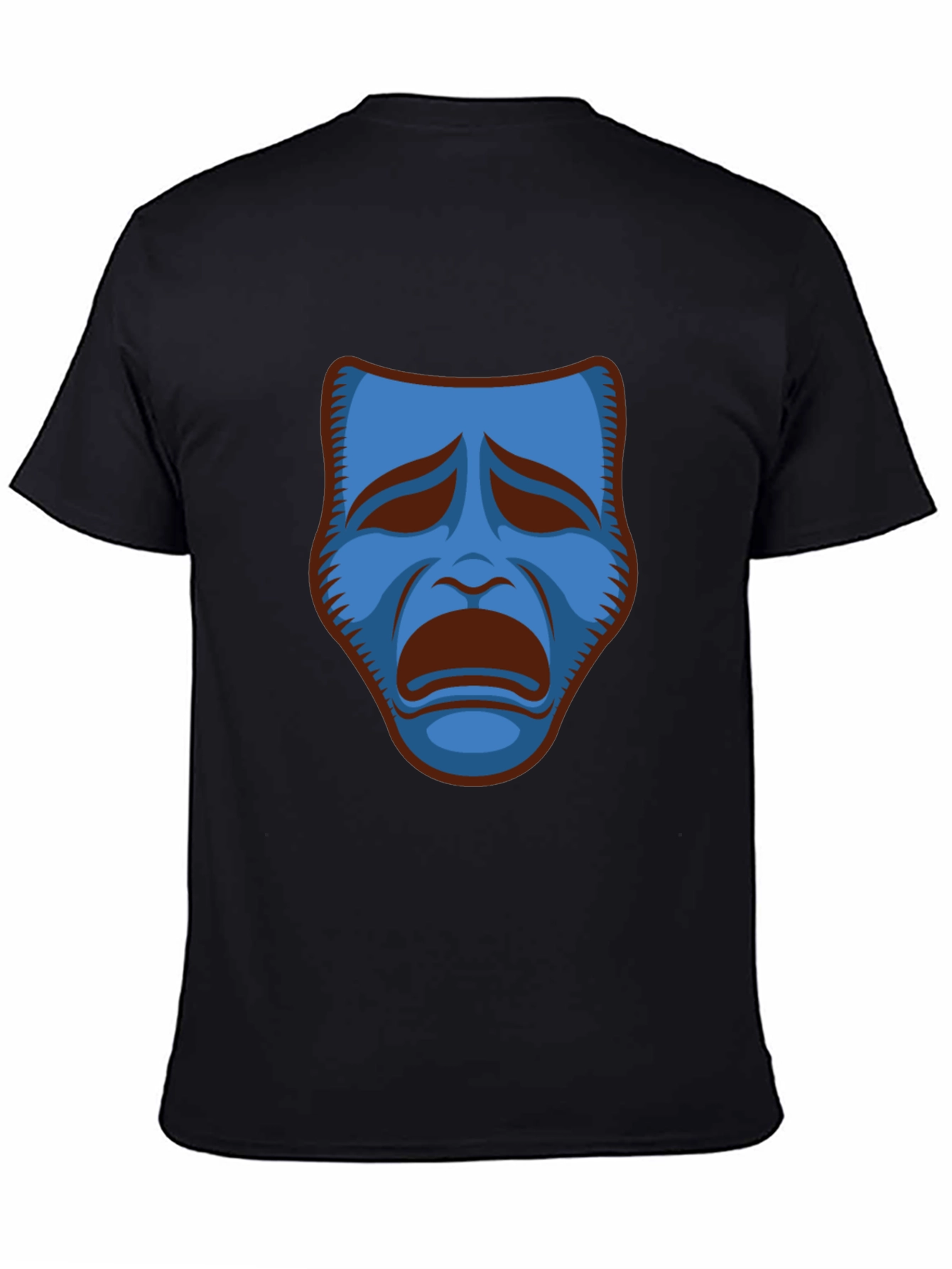Black T-Shirt with Blue Sad Mask Graphic