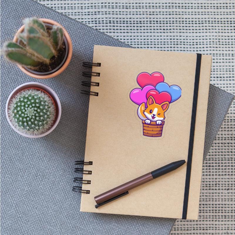 Whimsical Corgi with Heart Balloons