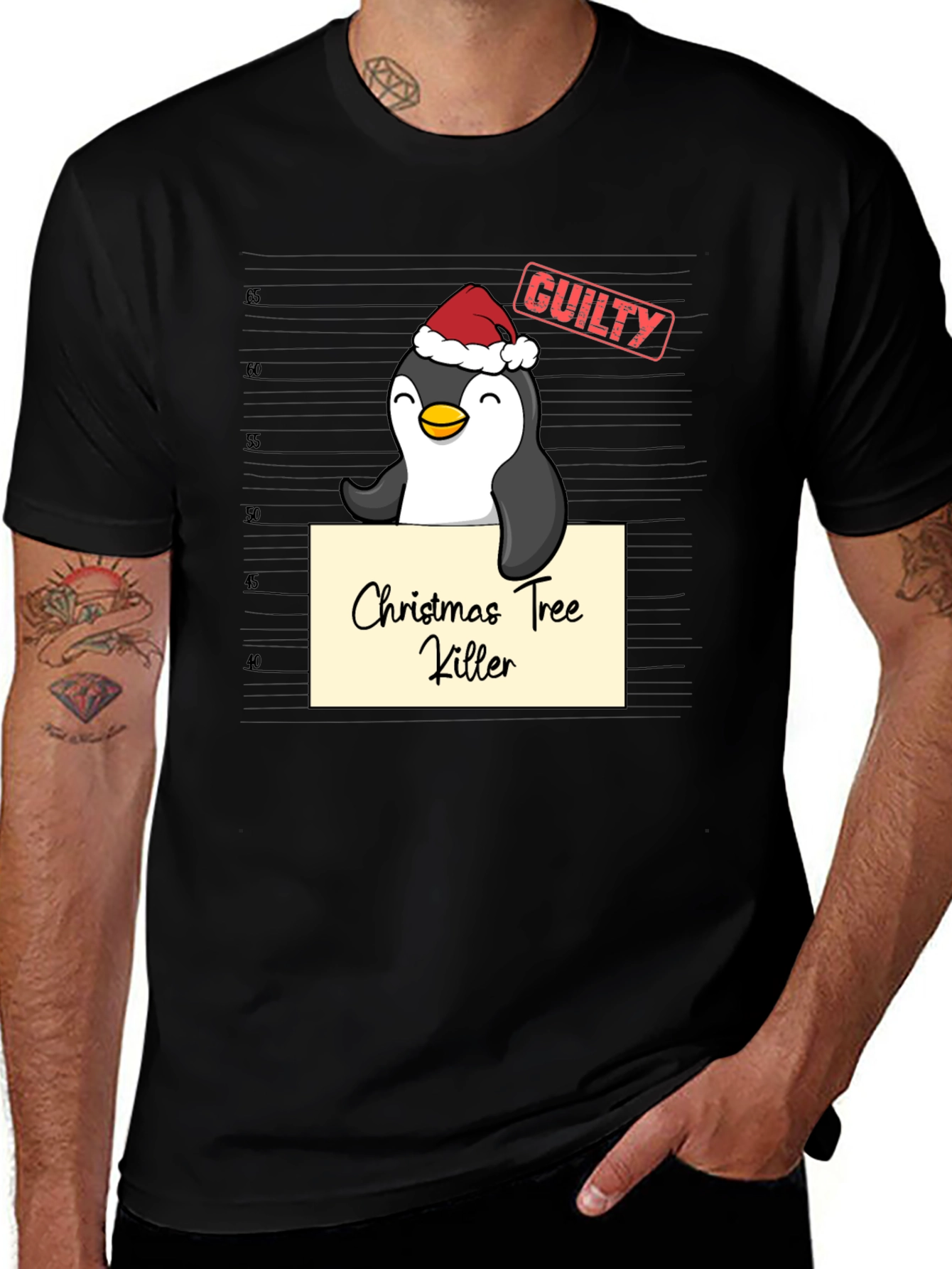 Christmas Tree Killer Penguin Graphic Tee