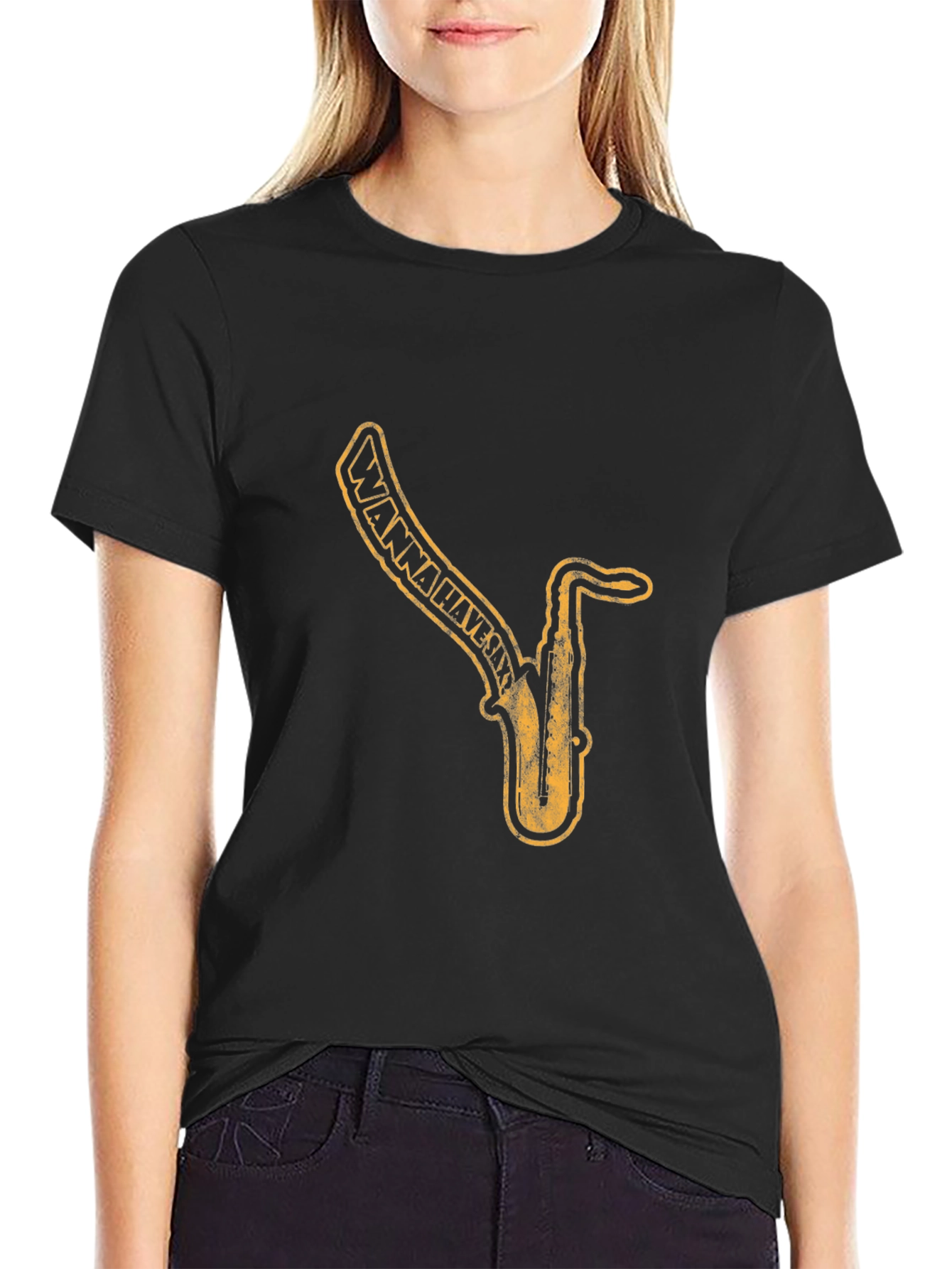Saxophone Graphic Print Black T-Shirt