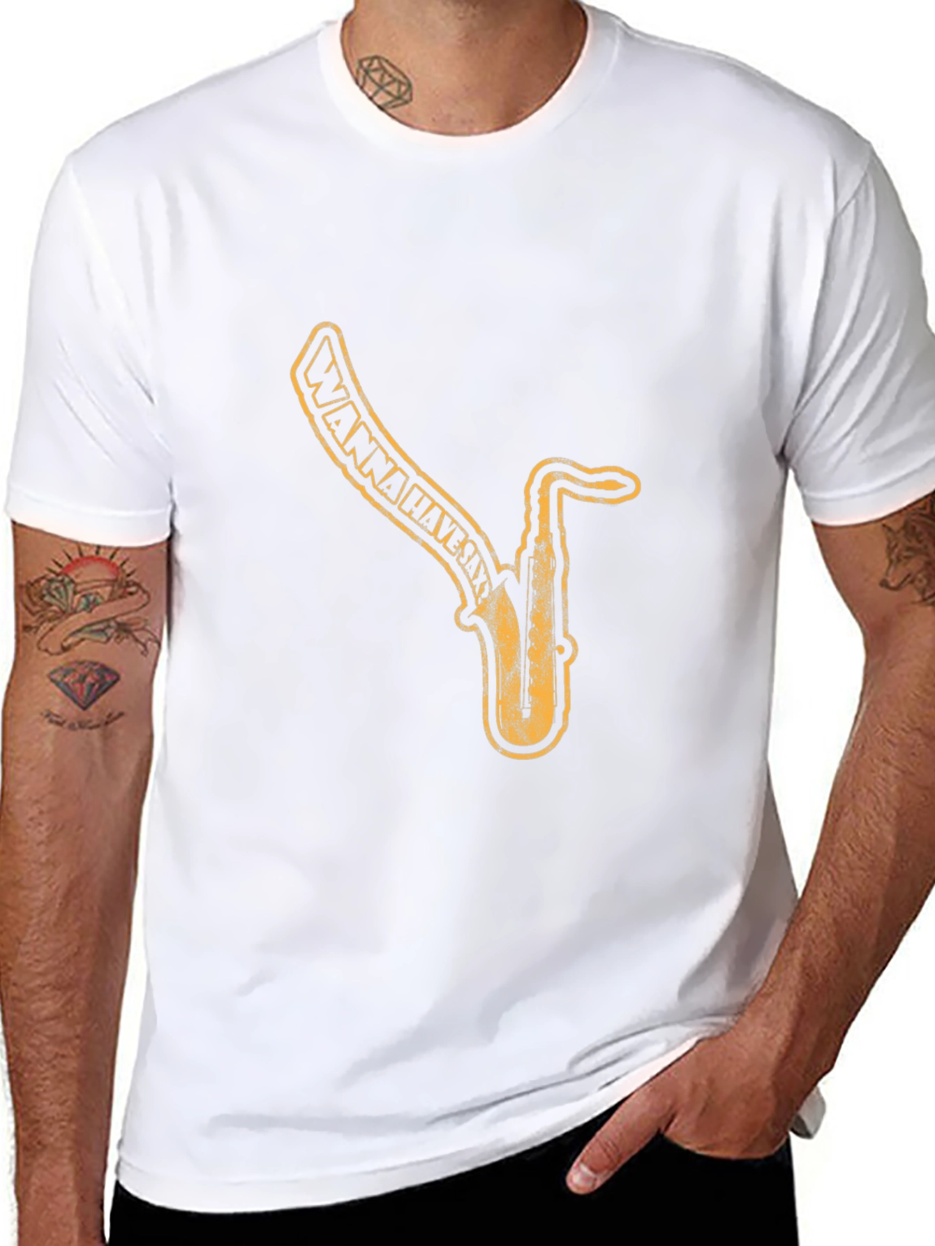 Saxophone Graphic Print Black T-Shirt
