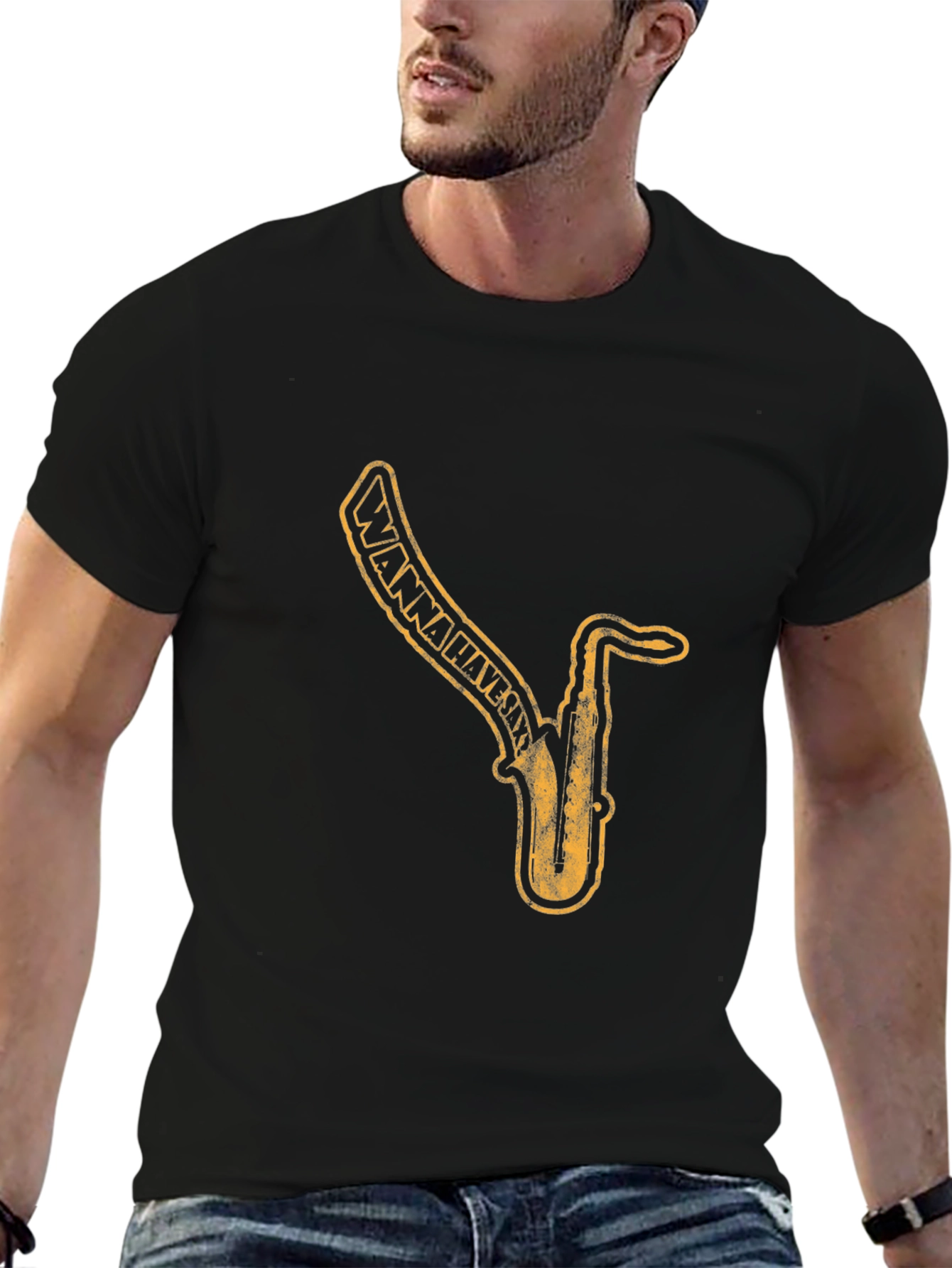 Saxophone Graphic Print Black T-Shirt