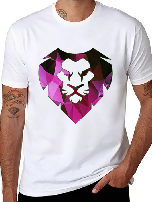 Geometric Lion Head Graphic Tee - Black