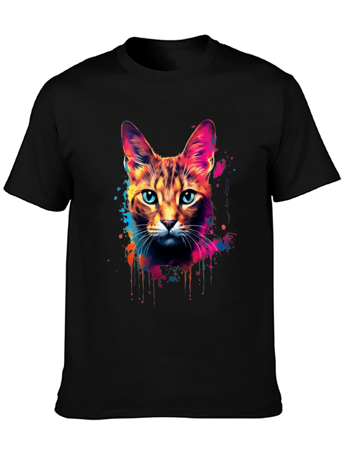 Vibrant Cat Graphic Black T-Shirt