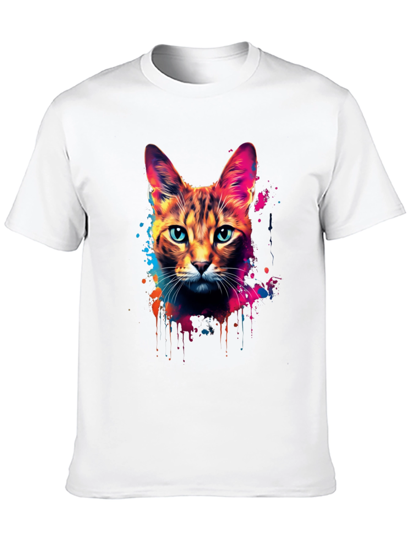 Vibrant Cat Graphic Black T-Shirt