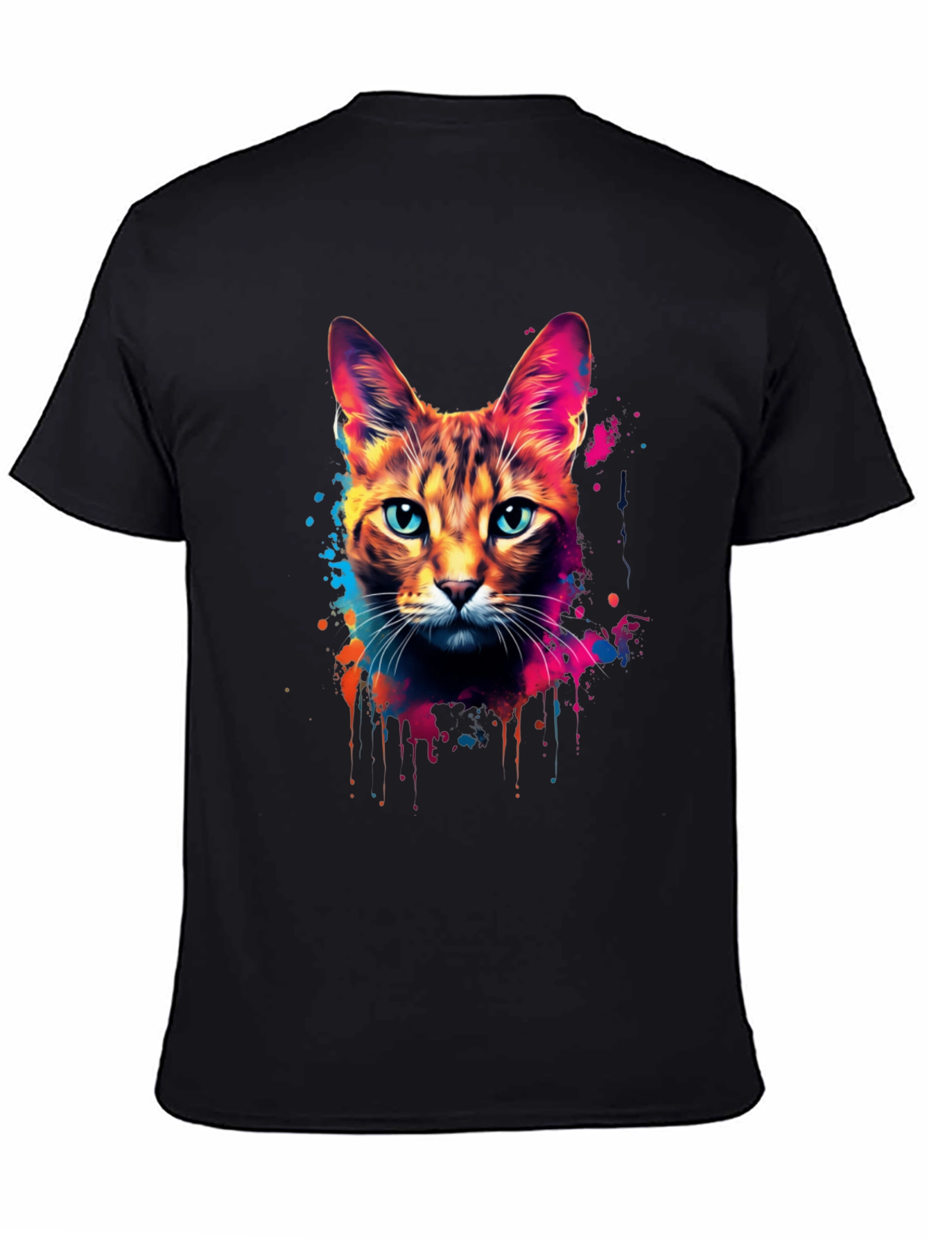 Vibrant Cat Graphic Black T-Shirt