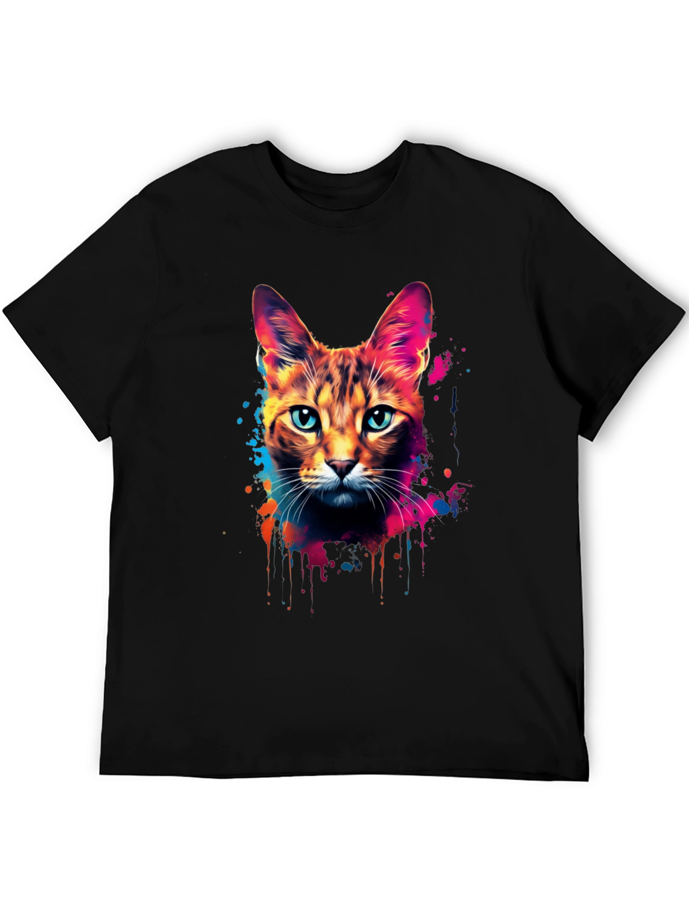 Vibrant Cat Graphic Black T-Shirt