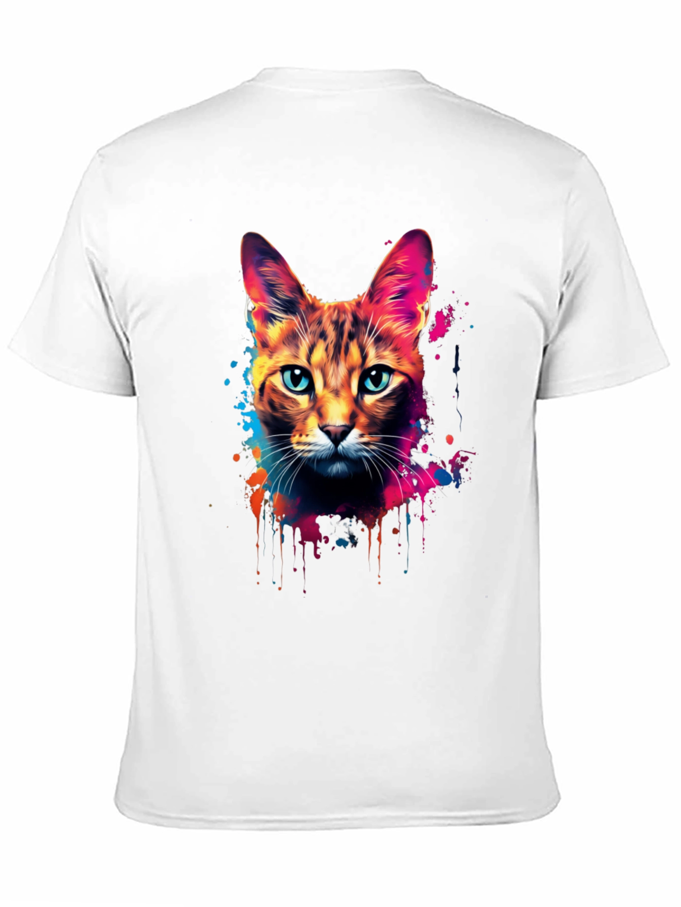 Vibrant Cat Graphic Black T-Shirt